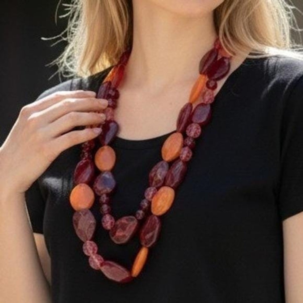Vintage Chunky Statement Necklace Acrylic Resin Bib Beaded Y2K 90s Opera 48"